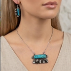 Turquoise & Black Stone Necklace & Earrings Set