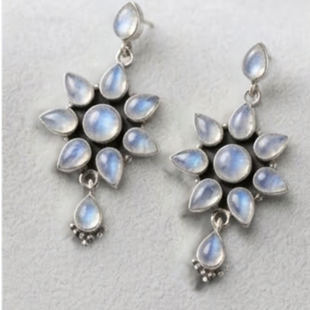 Blue Opal Floral Cluster Drop Earrings