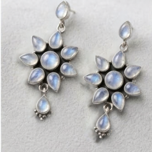 Blue Opal Floral Cluster Drop Earrings Main Image