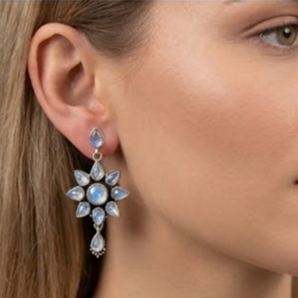 Blue Opal Floral Cluster Drop Earrings