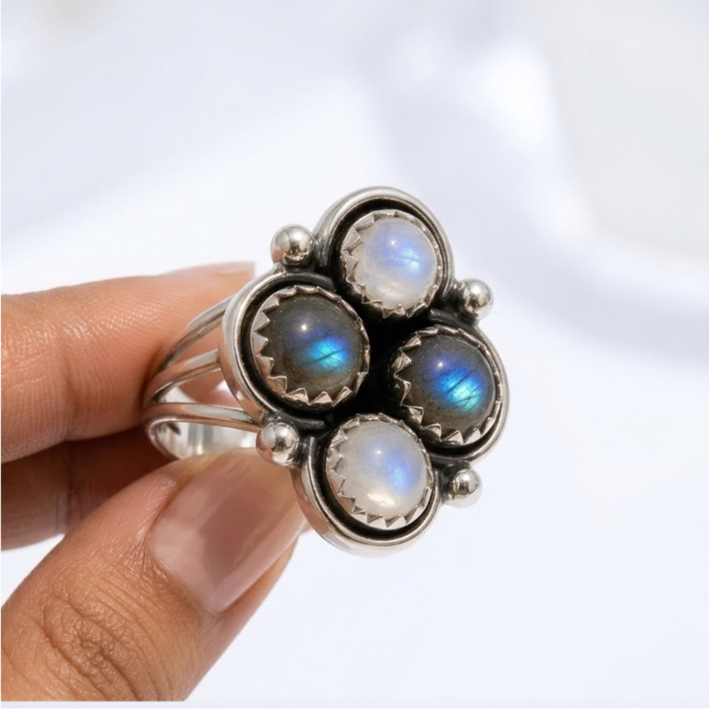Moonstone Floral Cluster Ring