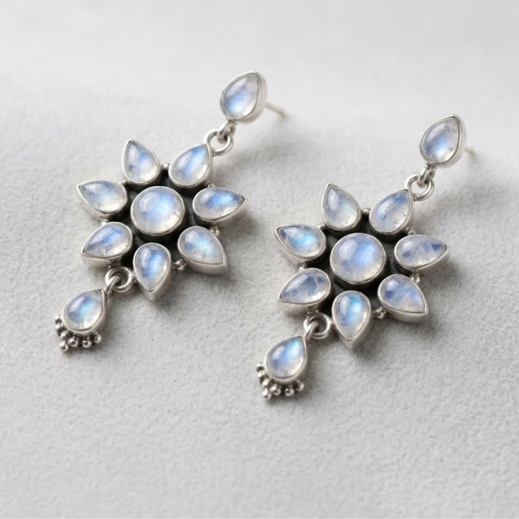 Blue Opal Floral Cluster Drop Earrings