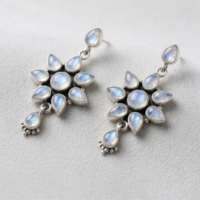 Blue Opal Floral Cluster Drop Earrings Hover Image
