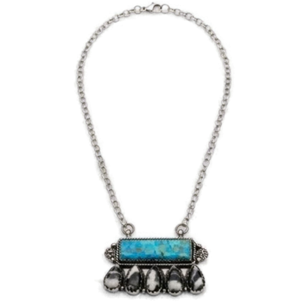 Turquoise & Black Stone Necklace & Earrings Set