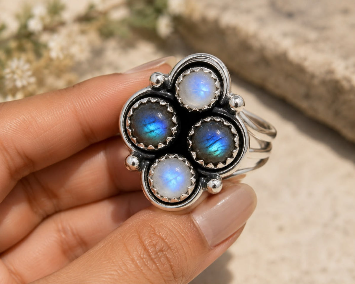 Moonstone Floral Cluster Ring