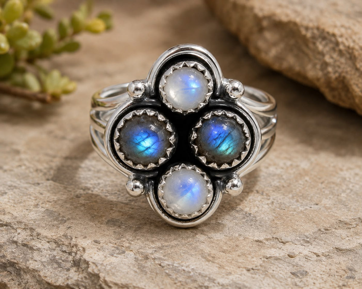 Moonstone Floral Cluster Ring