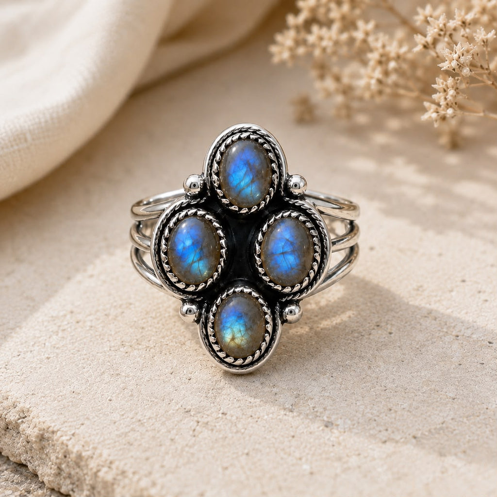 Moonstone Floral Cluster Ring